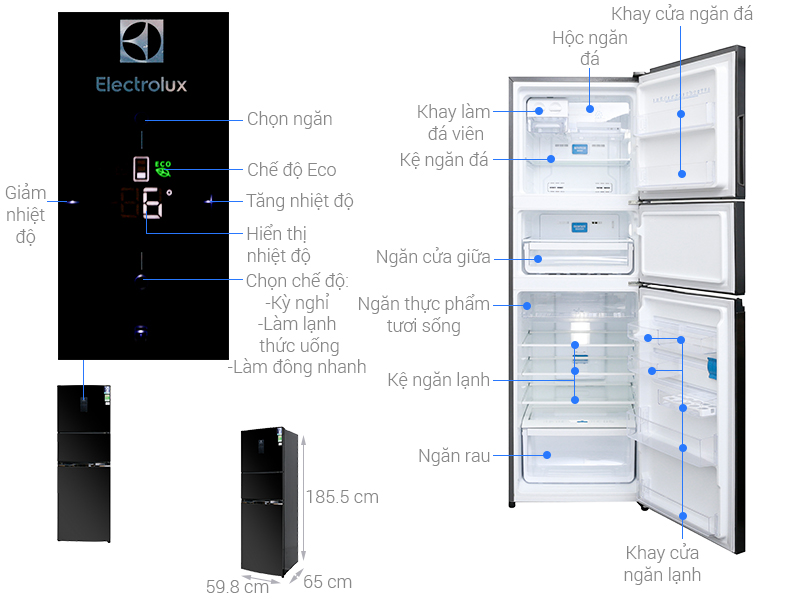 Tủ lạnh Electrolux EME3500BG Inverter 350 lít