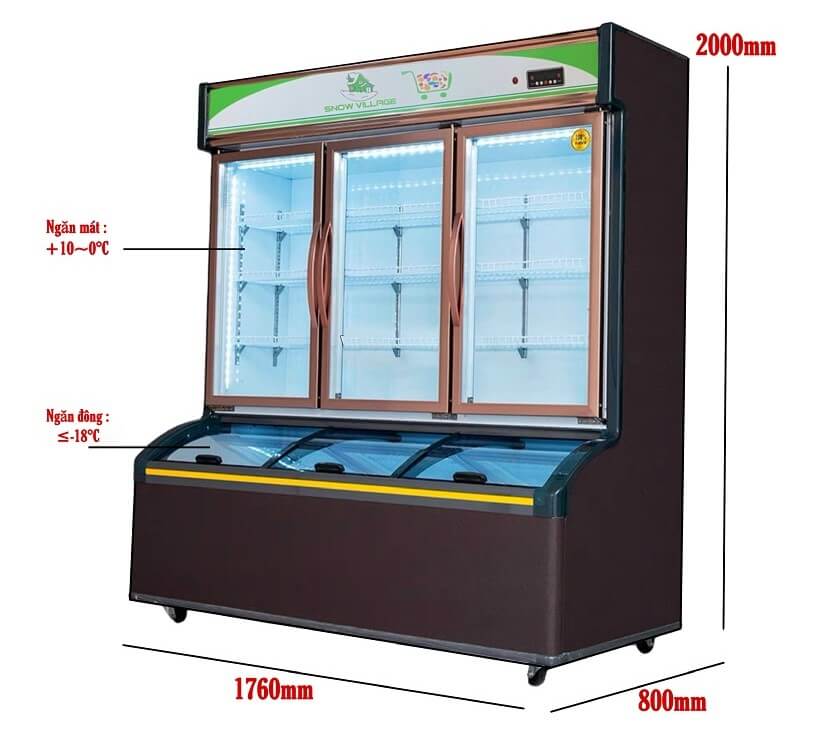 Tủ đông mát siêu thị 3 cửa LCD-1756 làm lạnh trực tiếp